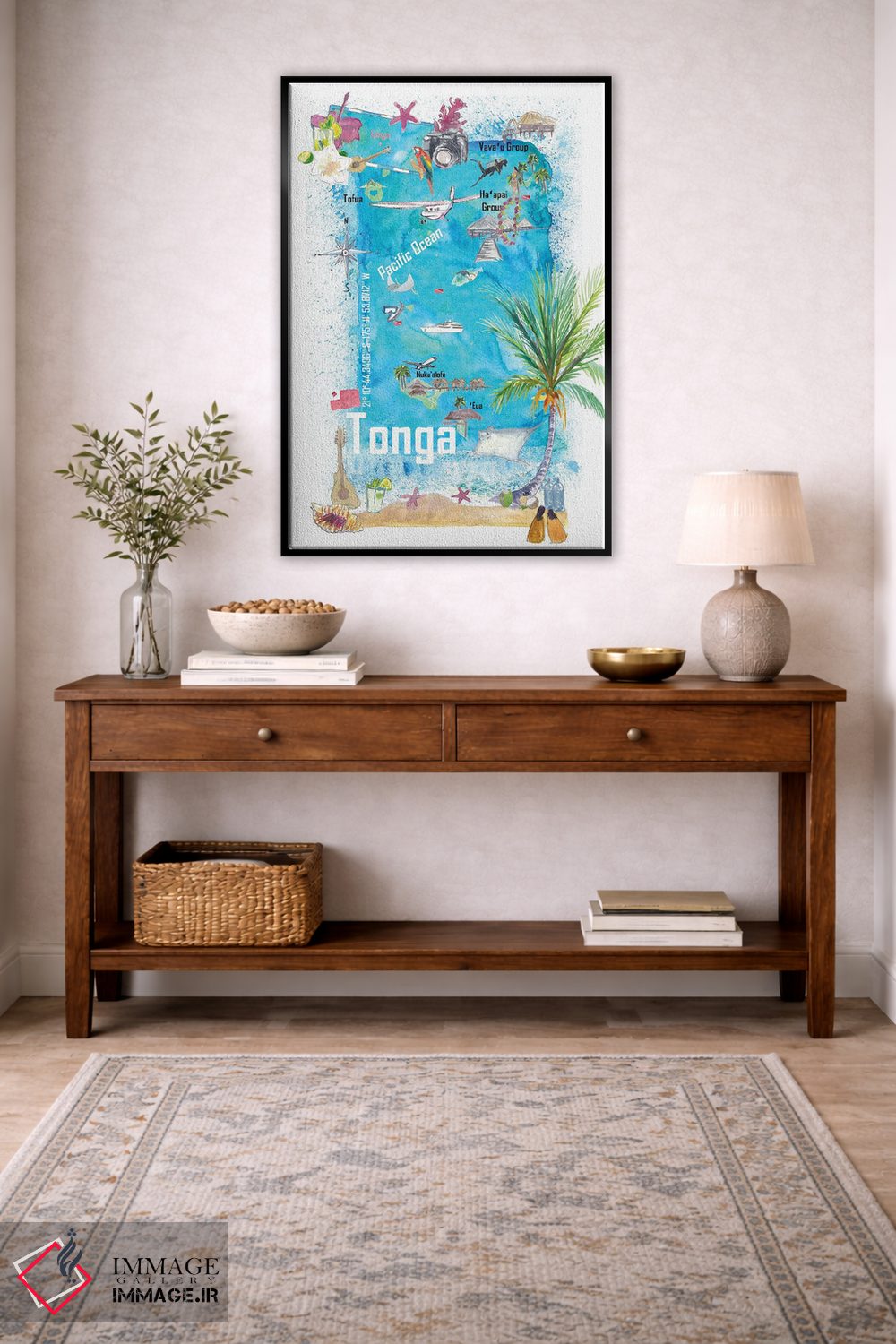 تابلو دکوراتیو "نقشه سفر مصور تونگا، پولینزی با نکات برجسته گر… اثر مارکوس و مارتینا بلیشنر - D6B