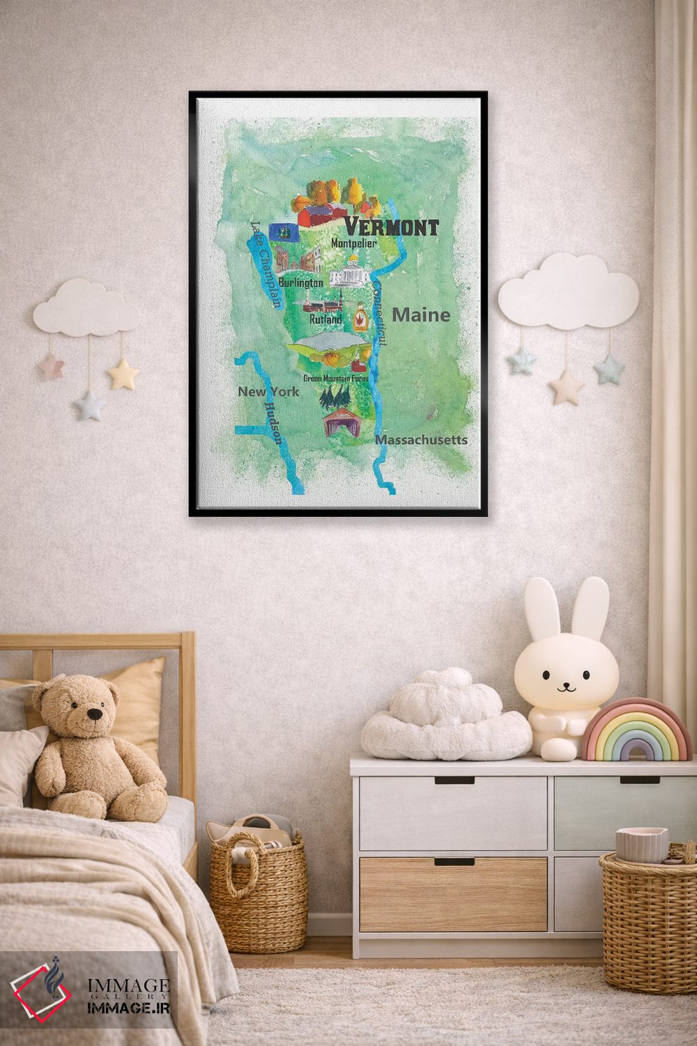 تابلو دکوراتیو "پوستر نقشه سفر ایالت ورمونت، آمریکا" اثر مارکوس و مارتینا بلیشنر - D6B