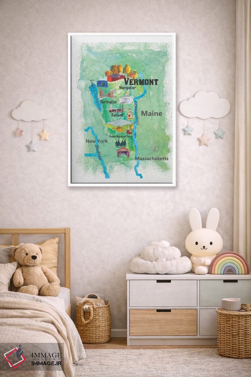 تابلو دکوراتیو "پوستر نقشه سفر ایالت ورمونت، آمریکا" اثر مارکوس و مارتینا بلیشنر - D5W