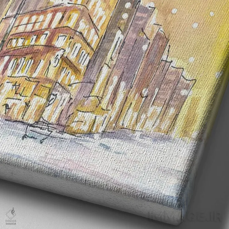 تابلو دکوراتیو زمستان در نیویورک با بارش رمانتیک برف و رویای ف… اثر مارکوس و مارتینا بلیشنر - نمای نزدیک بافت بوم