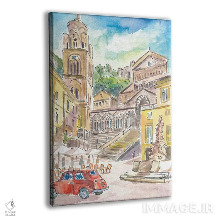 تابلو دکوراتیو میدان دومو در آمالفی، رانندگی با ماشین قرمز در… اثر مارکوس و مارتینا بلیشنر - نمای پرسپکتیو محصول