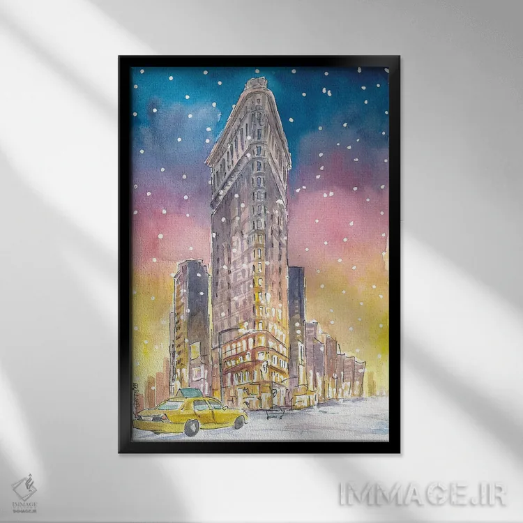 تابلو دکوراتیو زمستان در نیویورک با بارش رمانتیک برف و رویای ف… اثر مارکوس و مارتینا بلیشنر - نمای قابدار مشکی