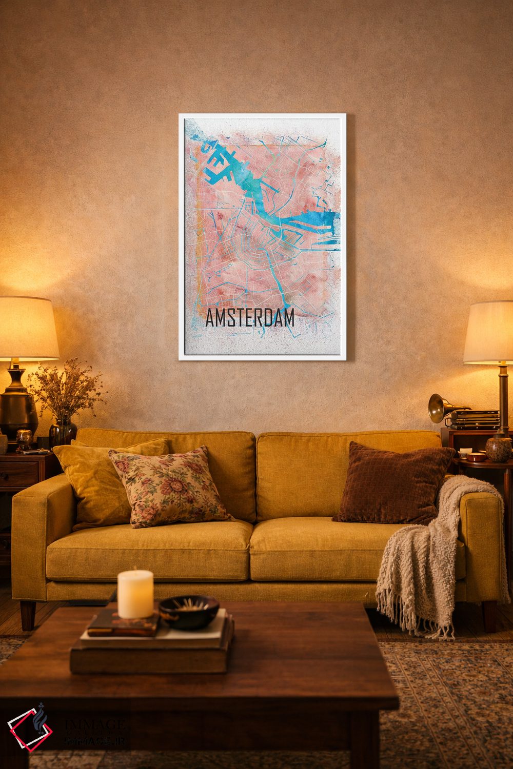 تابلو دکوراتیو نقشه مصور و نماباور آمستردام هلند اثر مارکوس و مارتینا بلیشنر - D1W