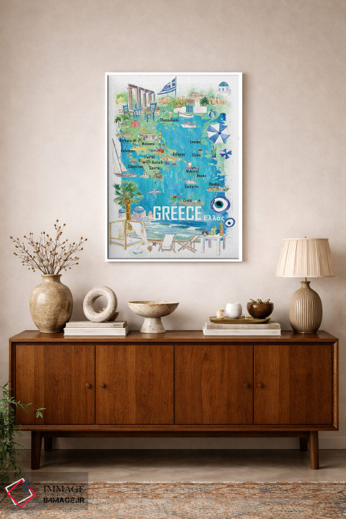 تابلو دکوراتیو نقشه مصور سفر یونان با جاده ها و نکات گردشگری اثر مارکوس و مارتینا بلیشنر - D1W