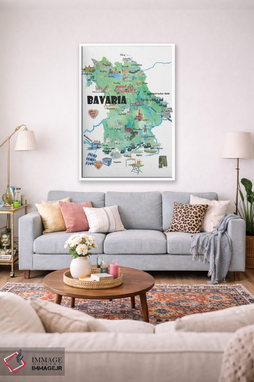 تابلو دکوراتیو نقشه مصور سفر باواریا آلمان با جاده ها و نکات گ… اثر مارکوس و مارتینا بلیشنر - D1W