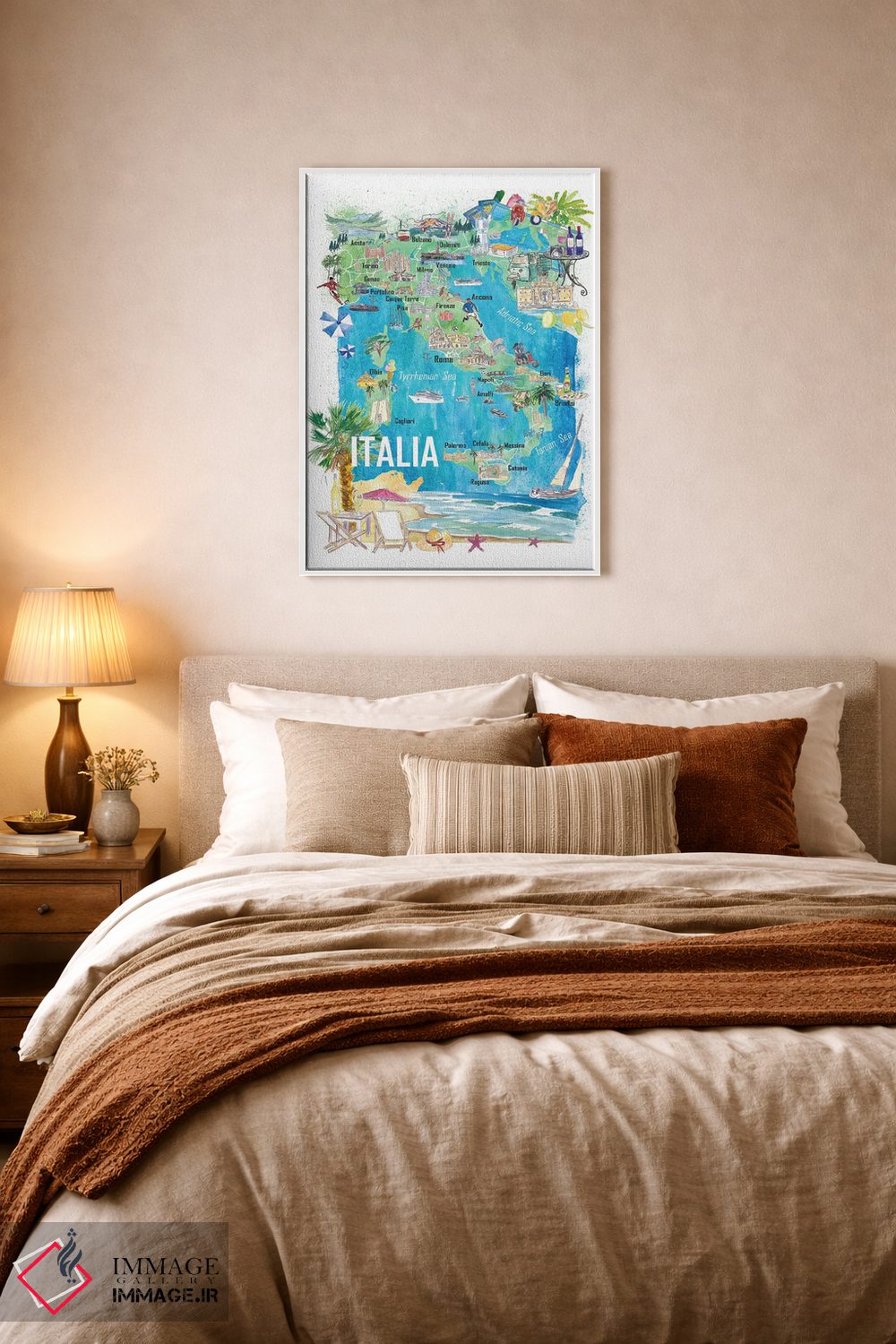 تابلو دکوراتیو نقشه مصور سفر ایتالیا با جاده ها و نکات برجسته… اثر مارکوس و مارتینا بلیشنر - D5W