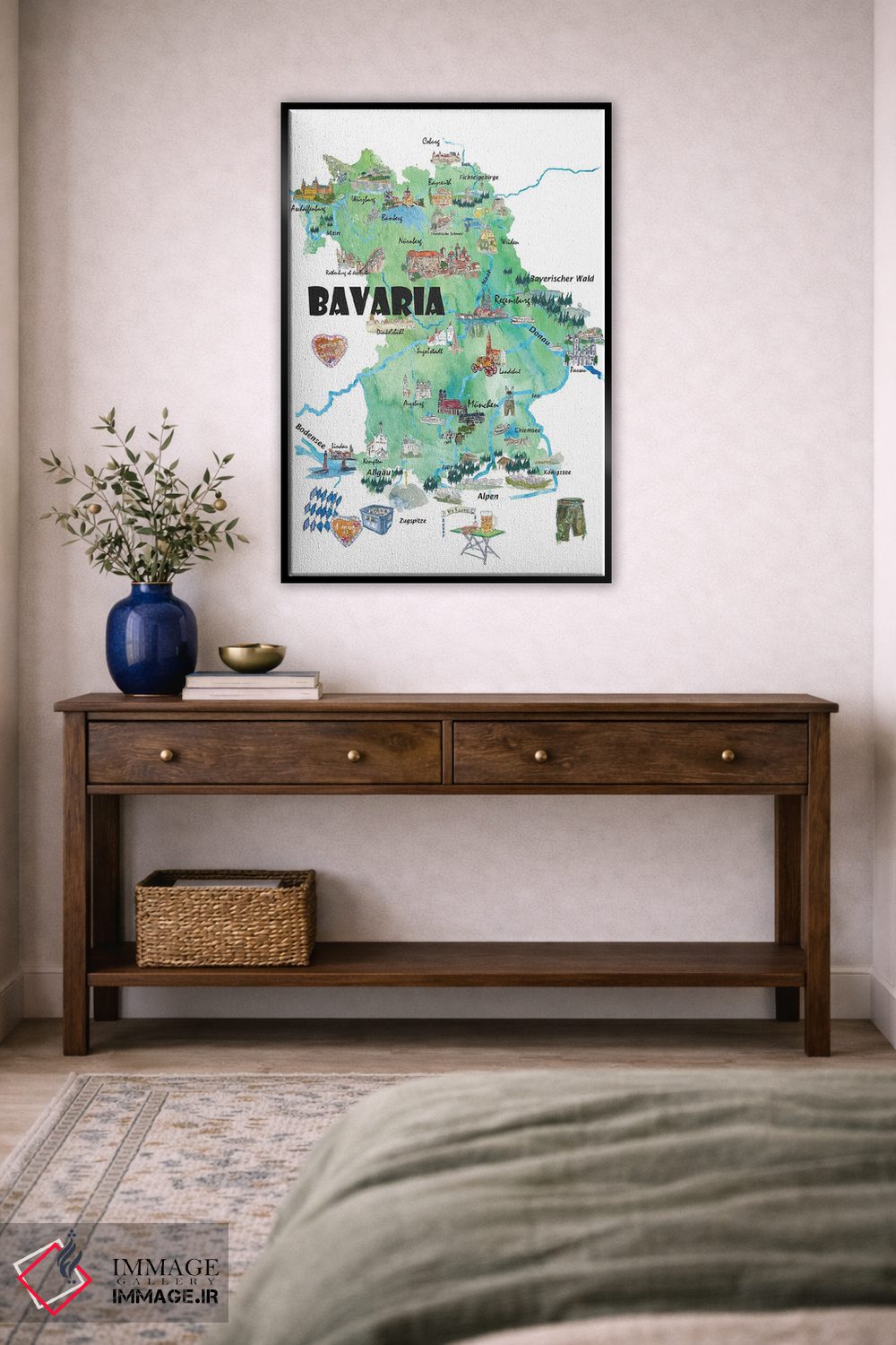 تابلو دکوراتیو نقشه مصور سفر باواریا آلمان با جاده ها و نکات گ… اثر مارکوس و مارتینا بلیشنر - D4B