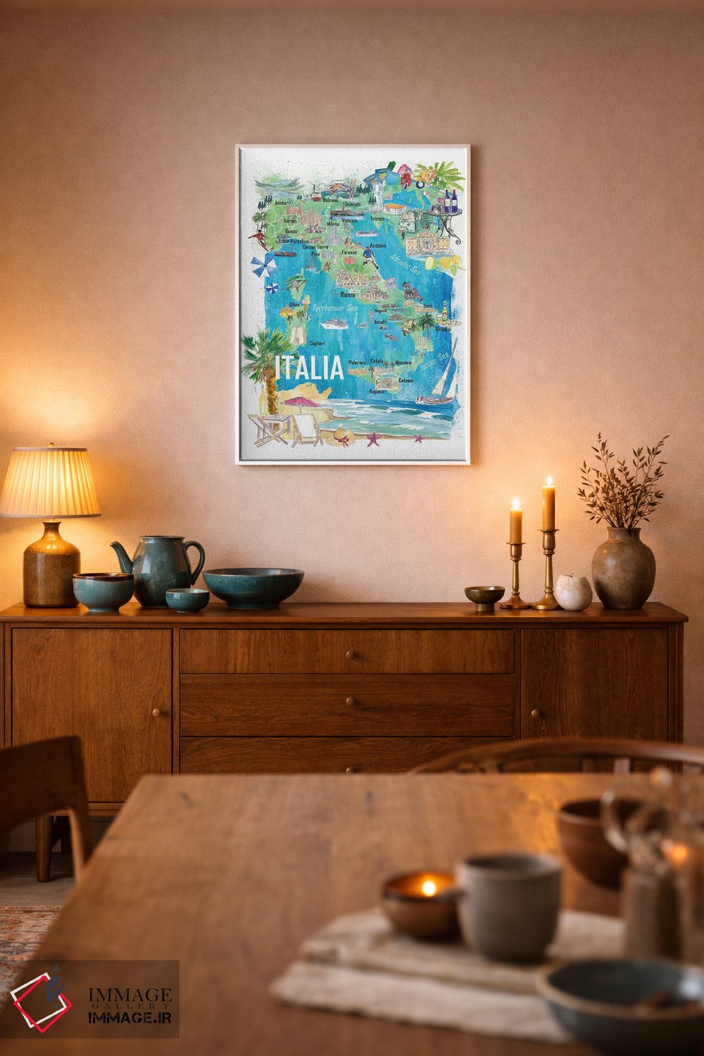 تابلو دکوراتیو نقشه مصور سفر ایتالیا با جاده ها و نکات برجسته… اثر مارکوس و مارتینا بلیشنر - D6W