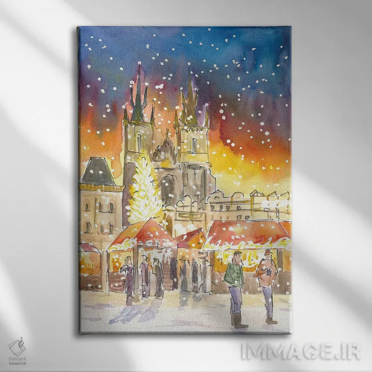 تابلو دکوراتیو "میدان شهر قدیمی پراگ در زمستان و بازار کریسمس… اثر مارکوس و مارتینا بلیشنر - نمای روبهرو روی دیوار