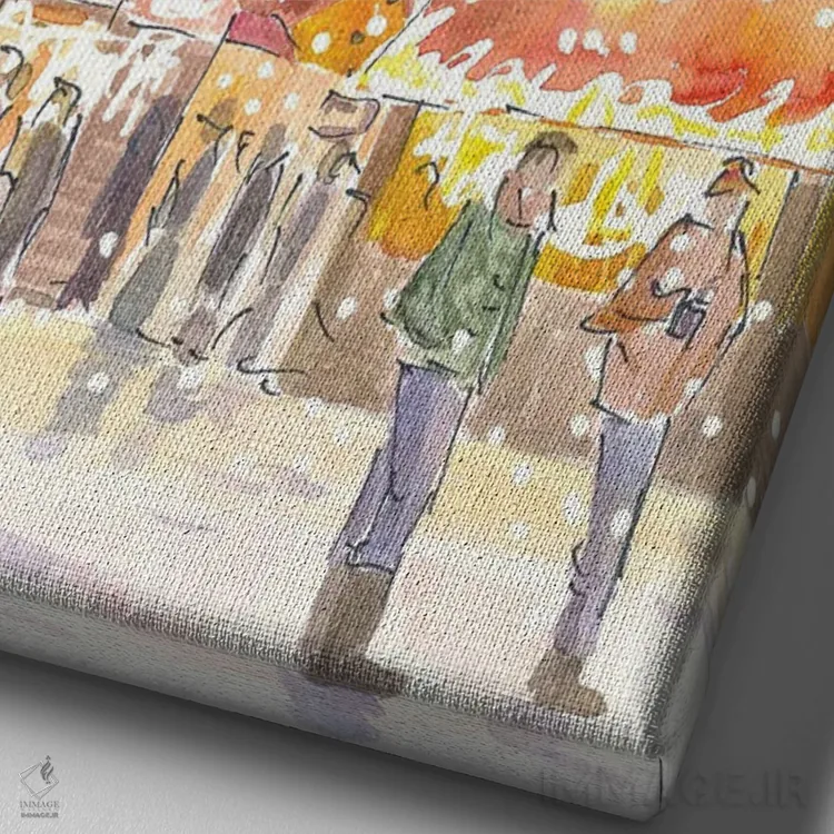 تابلو دکوراتیو "میدان شهر قدیمی پراگ در زمستان و بازار کریسمس… اثر مارکوس و مارتینا بلیشنر - نمای نزدیک بافت بوم