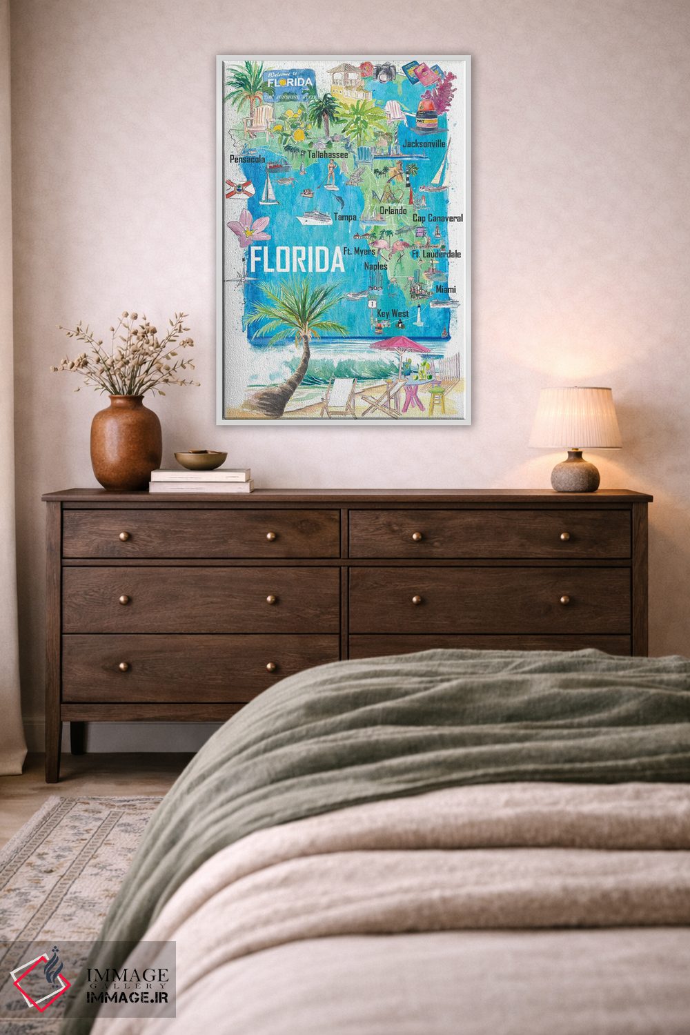 تابلو دکوراتیو "نقشه مصور ایالت فلوریدا آمریکا با جاده ها و جا… اثر مارکوس و مارتینا بلیشنر - D2W