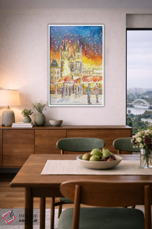 تابلو دکوراتیو "میدان شهر قدیمی پراگ در زمستان و بازار کریسمس… اثر مارکوس و مارتینا بلیشنر - D5W