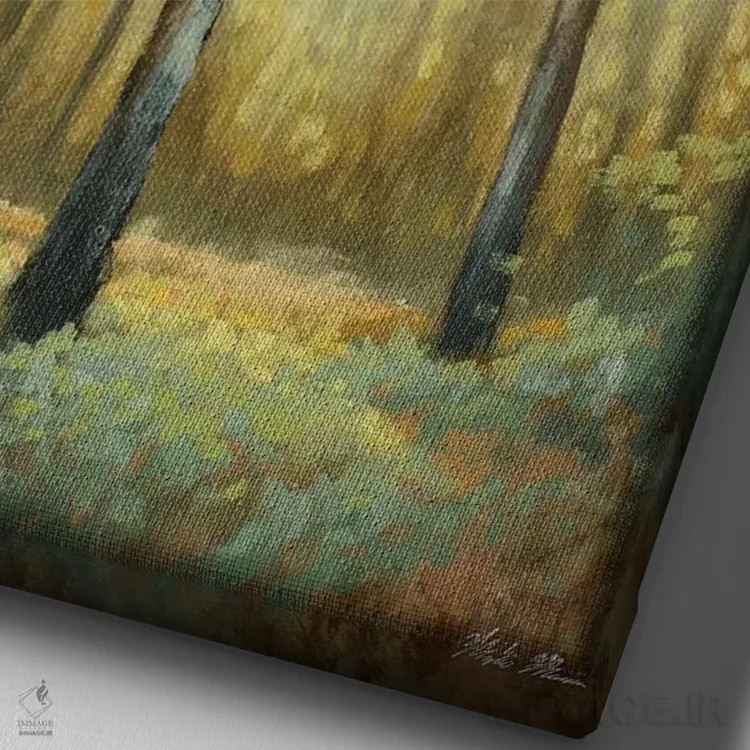 تابلو دکوراتیو "درخشش جنگل II" اثر مایکل مارکون - نمای نزدیک بافت بوم
