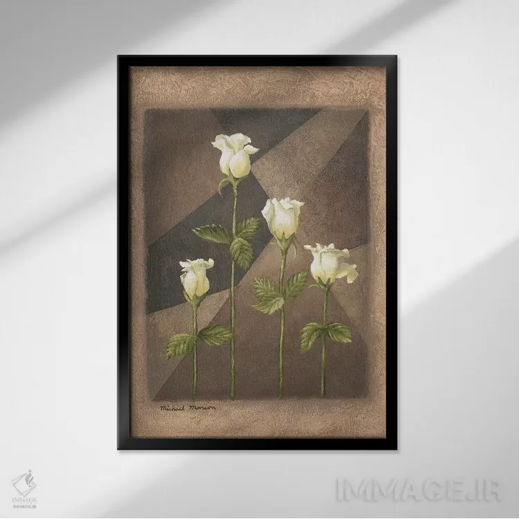 تابلو دکوراتیو "رزهای زرد" اثر مایکل مارکون - نمای قابدار مشکی