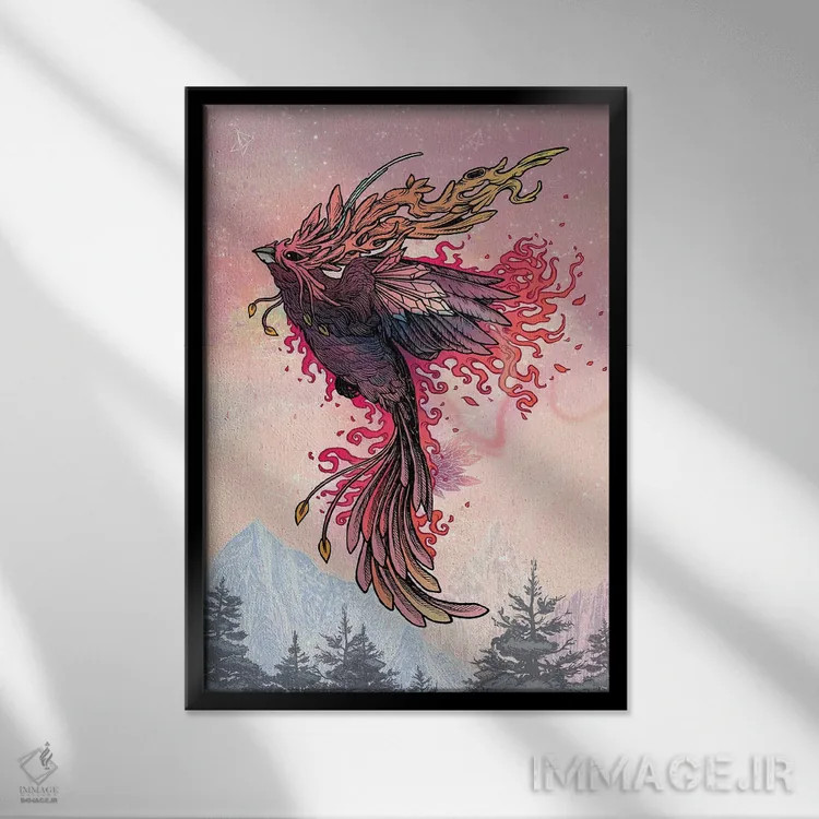 تابلو دکوراتیو ققنوس اثر مت میلر - نمای قابدار مشکی