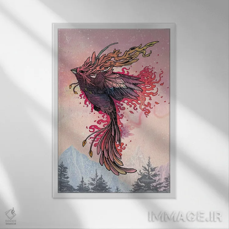 تابلو دکوراتیو ققنوس اثر مت میلر - نمای قابدار سفید