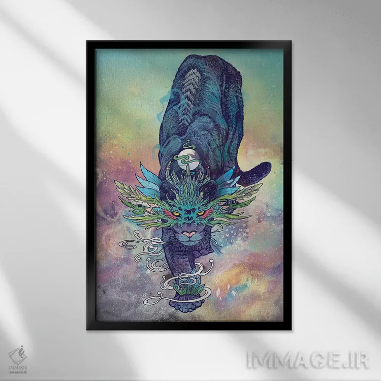 تابلو دکوراتیو گربه طیفی اثر مت میلر - نمای قابدار مشکی