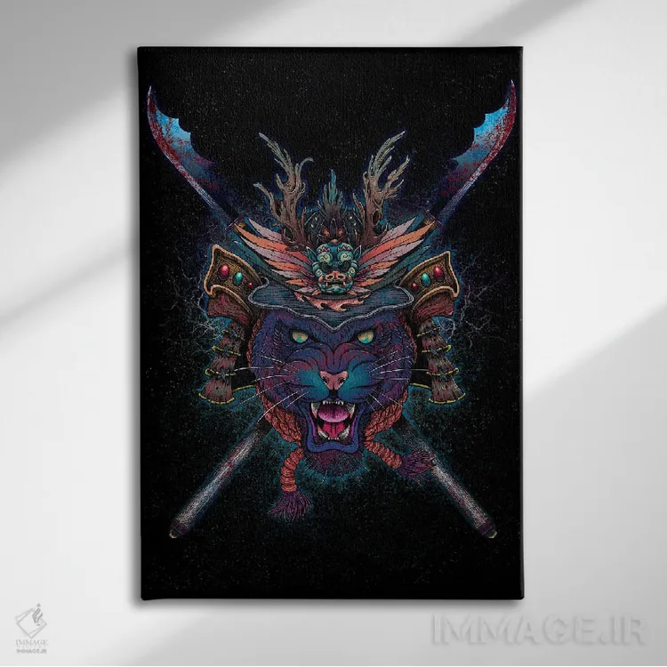 تابلو دکوراتیو گربه سامورایی اثر مت میلر - نمای روبهرو روی دیوار