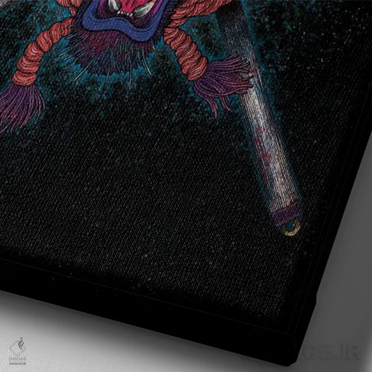 تابلو دکوراتیو گربه سامورایی اثر مت میلر - نمای نزدیک بافت بوم