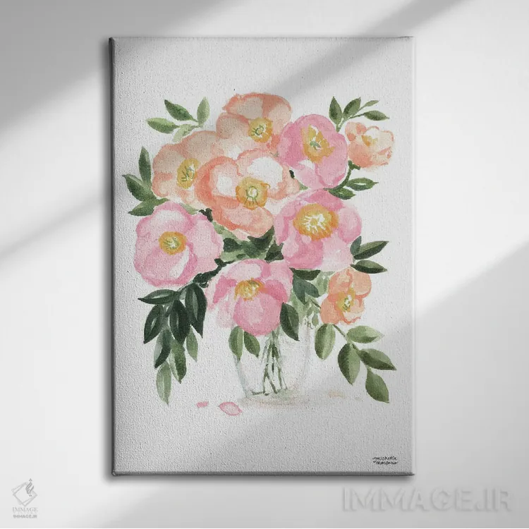 تابلو دکوراتیو دسته گل بهاری آبرنگ اثر میشل موسپنس - نمای روبهرو روی دیوار