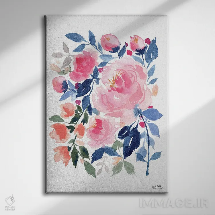تابلو دکوراتیو گل های آبشاری صدتومنی آبرنگ اثر میشل موسپنس - نمای روبهرو روی دیوار