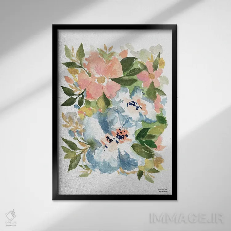 تابلو دکوراتیو گل های مناطق روستایی فرانسه آبرنگ اثر میشل موسپنس - نمای قابدار مشکی