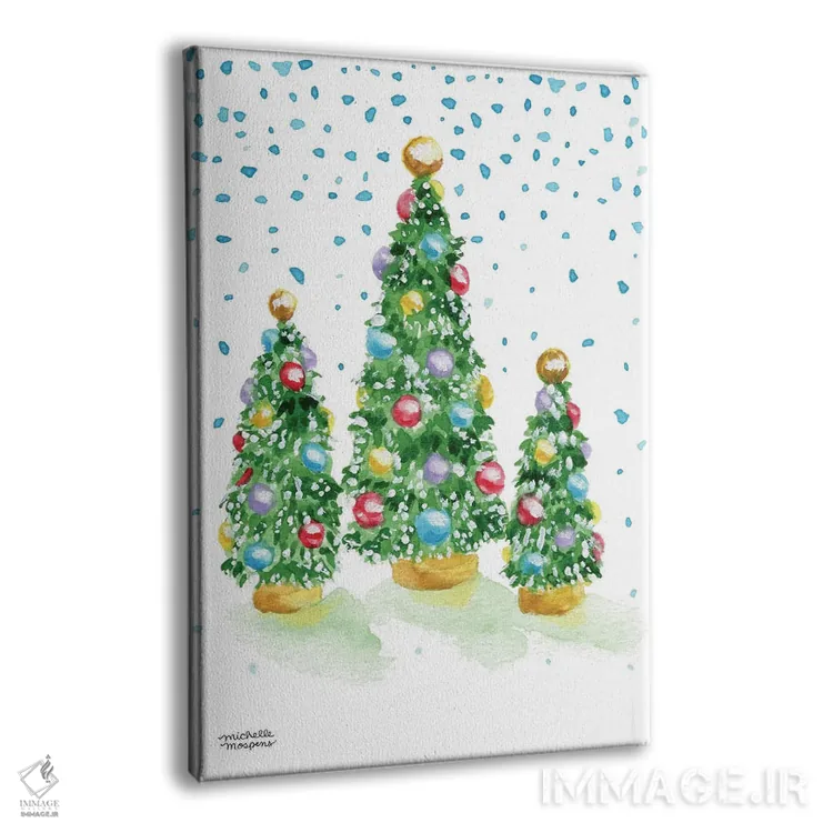 تابلو دکوراتیو درختان کریسمس قدیمی آبرنگ اثر میشل موسپنس - نمای پرسپکتیو محصول