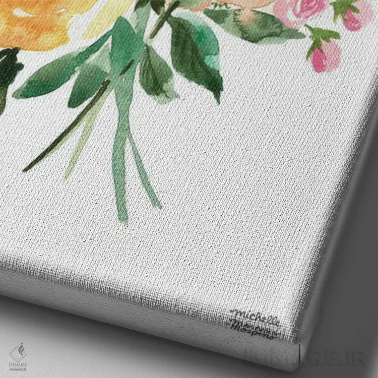 تابلو دکوراتیو دسته گل تابستانی آبرنگ اثر میشل موسپنس - نمای نزدیک بافت بوم