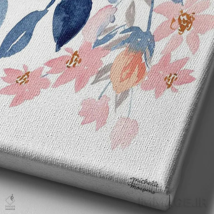تابلو دکوراتیو آبشار گل هلو آبرنگ اثر میشل موسپنس - نمای نزدیک بافت بوم