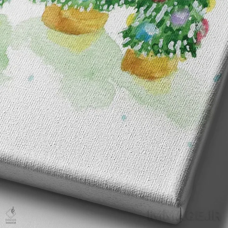 تابلو دکوراتیو درختان کریسمس قدیمی آبرنگ اثر میشل موسپنس - نمای نزدیک بافت بوم