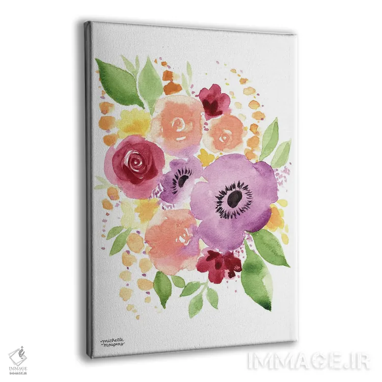 تابلو دکوراتیو گل های هلو مانند آبرنگ اثر میشل موسپنس - نمای پرسپکتیو محصول