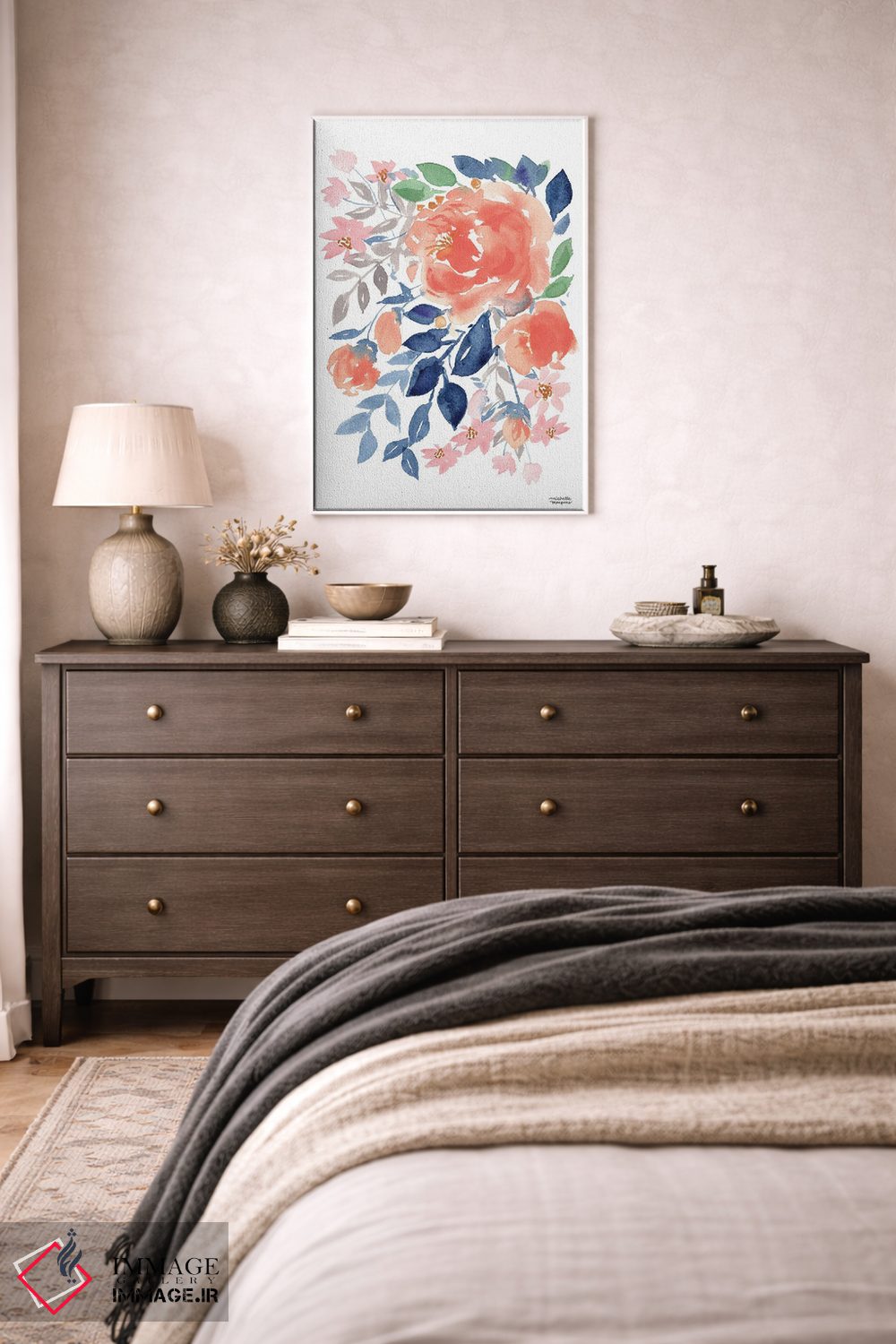 تابلو دکوراتیو آبشار گل هلو آبرنگ اثر میشل موسپنس - D3W