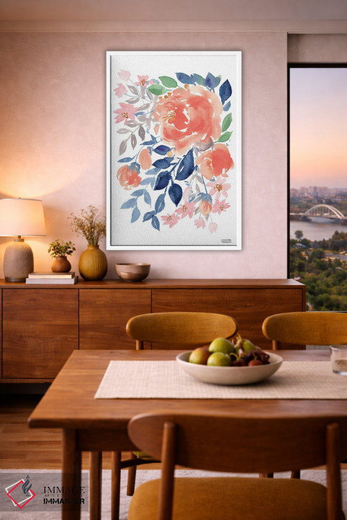 تابلو دکوراتیو آبشار گل هلو آبرنگ اثر میشل موسپنس - D6W