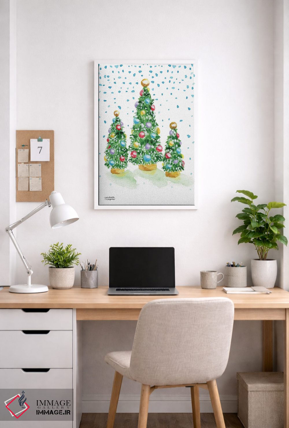 تابلو دکوراتیو درختان کریسمس قدیمی آبرنگ اثر میشل موسپنس - D3W