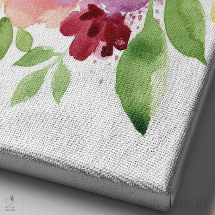 تابلو دکوراتیو گل های هلو مانند آبرنگ اثر میشل موسپنس - نمای نزدیک بافت بوم