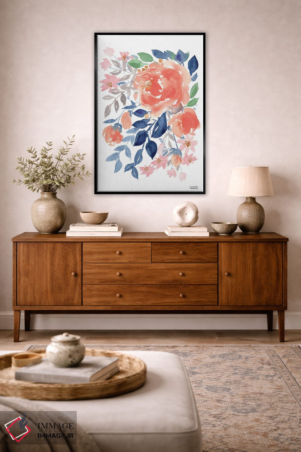 تابلو دکوراتیو آبشار گل هلو آبرنگ اثر میشل موسپنس - D4B