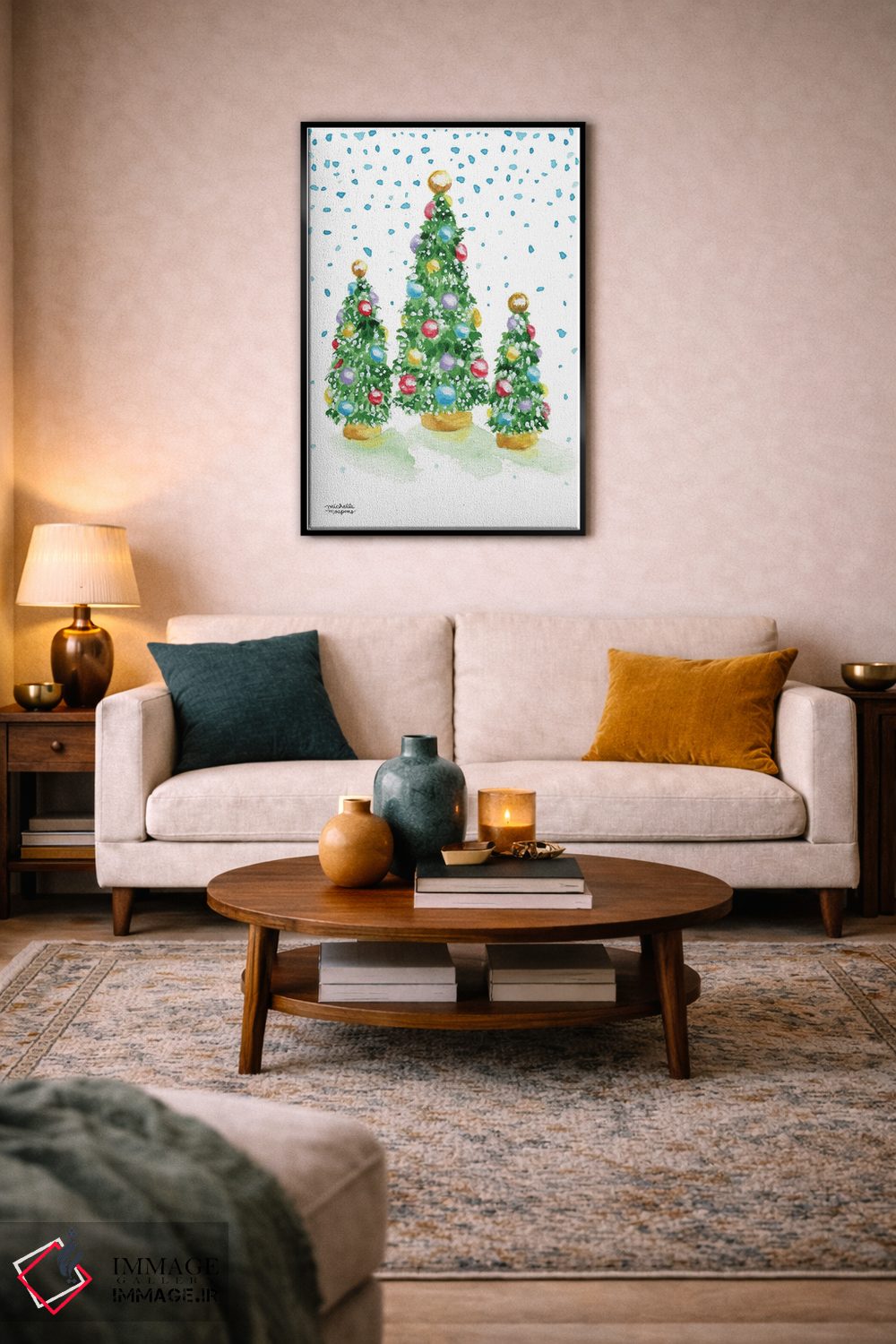 تابلو دکوراتیو درختان کریسمس قدیمی آبرنگ اثر میشل موسپنس - D4B