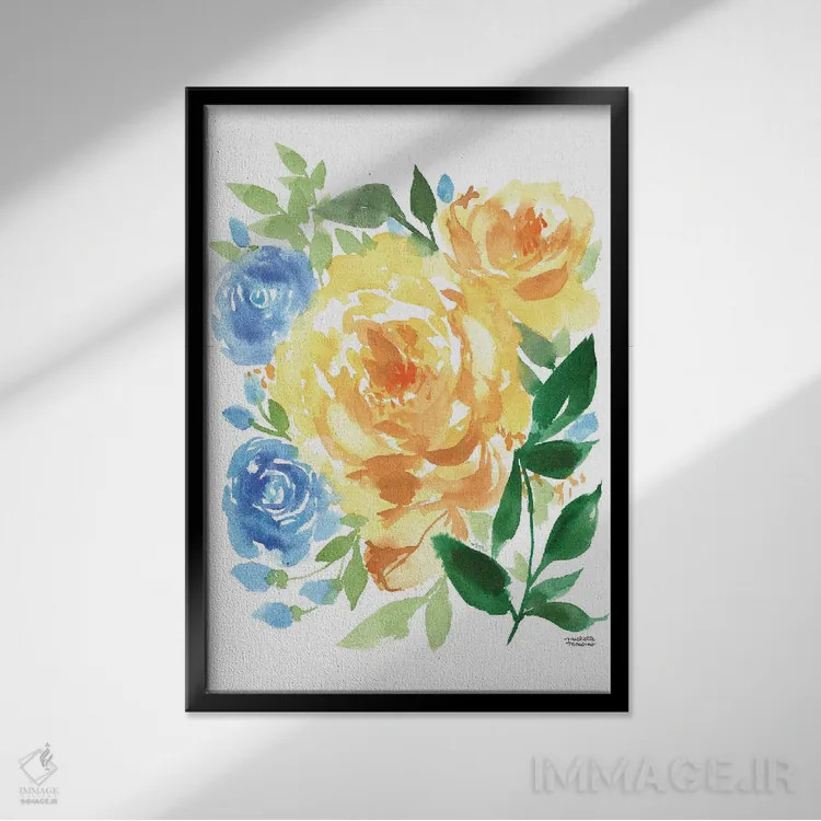 تابلو دکوراتیو انفجار شکوفه ها آبرنگ اثر میشل موسپنس - نمای قابدار مشکی