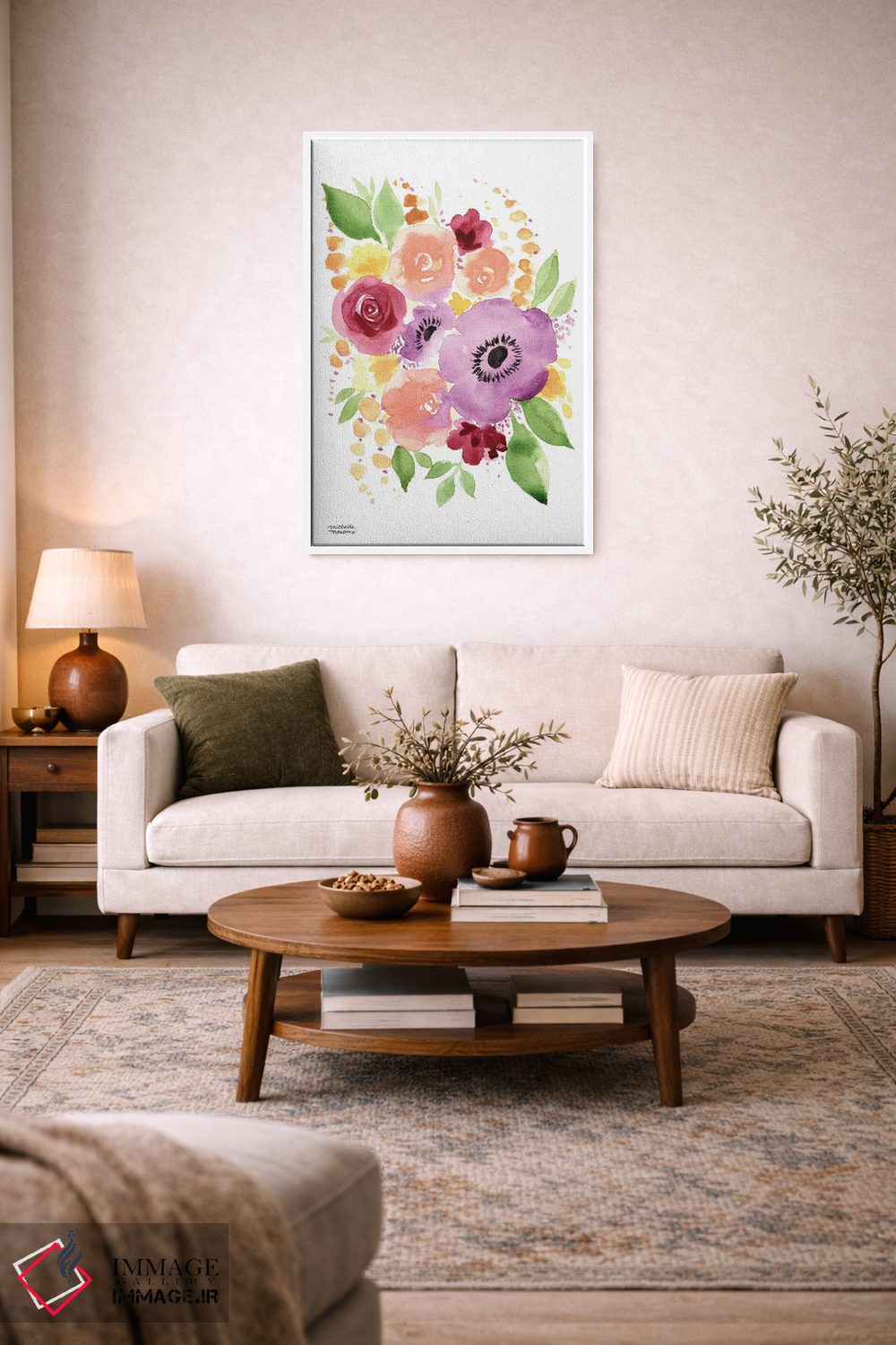 تابلو دکوراتیو گل های هلو مانند آبرنگ اثر میشل موسپنس - D2W