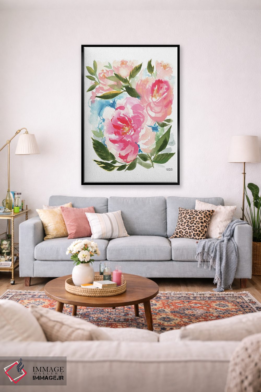 تابلو دکوراتیو گل صدتومنی باغ آبرنگ اثر میشل موسپنس - D1B