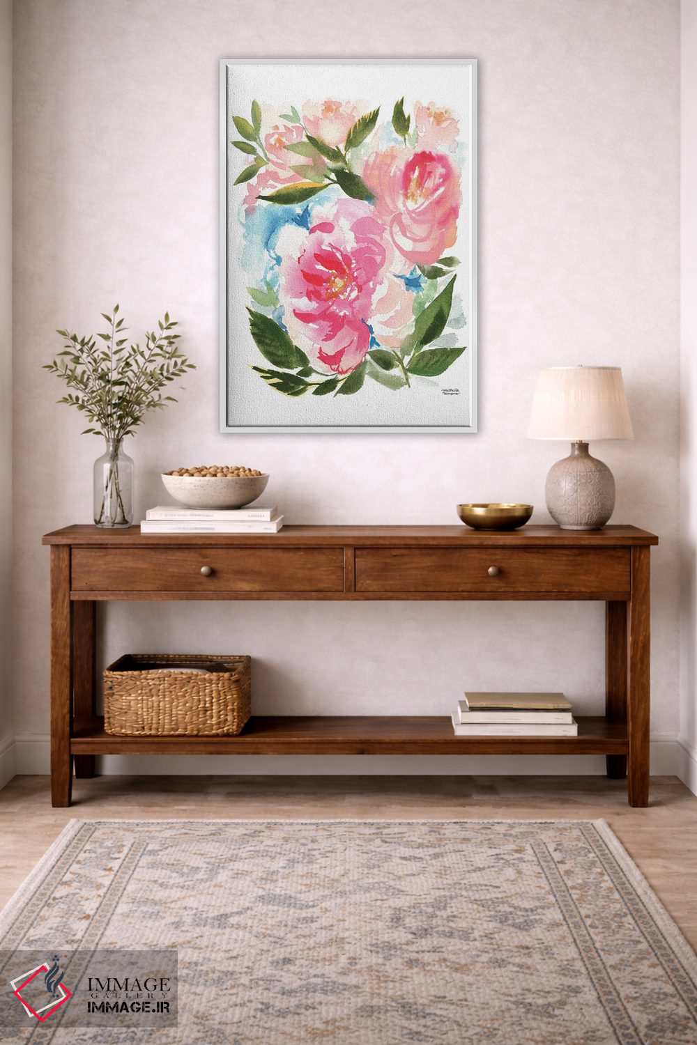 تابلو دکوراتیو گل صدتومنی باغ آبرنگ اثر میشل موسپنس - D2W