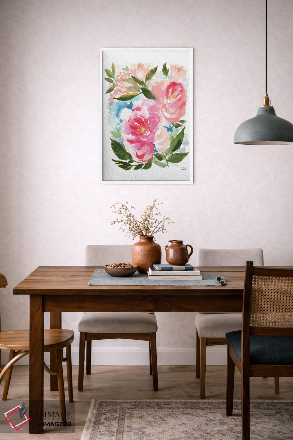 تابلو دکوراتیو گل صدتومنی باغ آبرنگ اثر میشل موسپنس - D6W