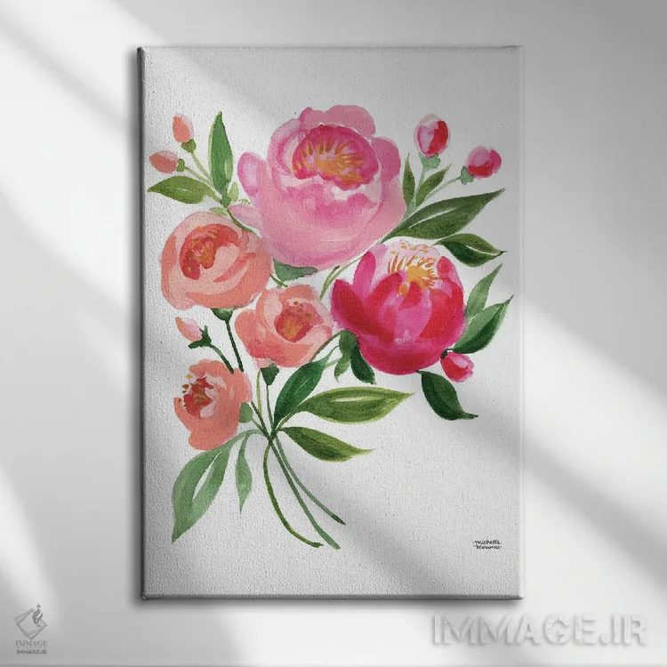 تابلو دکوراتیو گل های دسته گل بهاری آبرنگ اثر میشل موسپنس - نمای روبهرو روی دیوار
