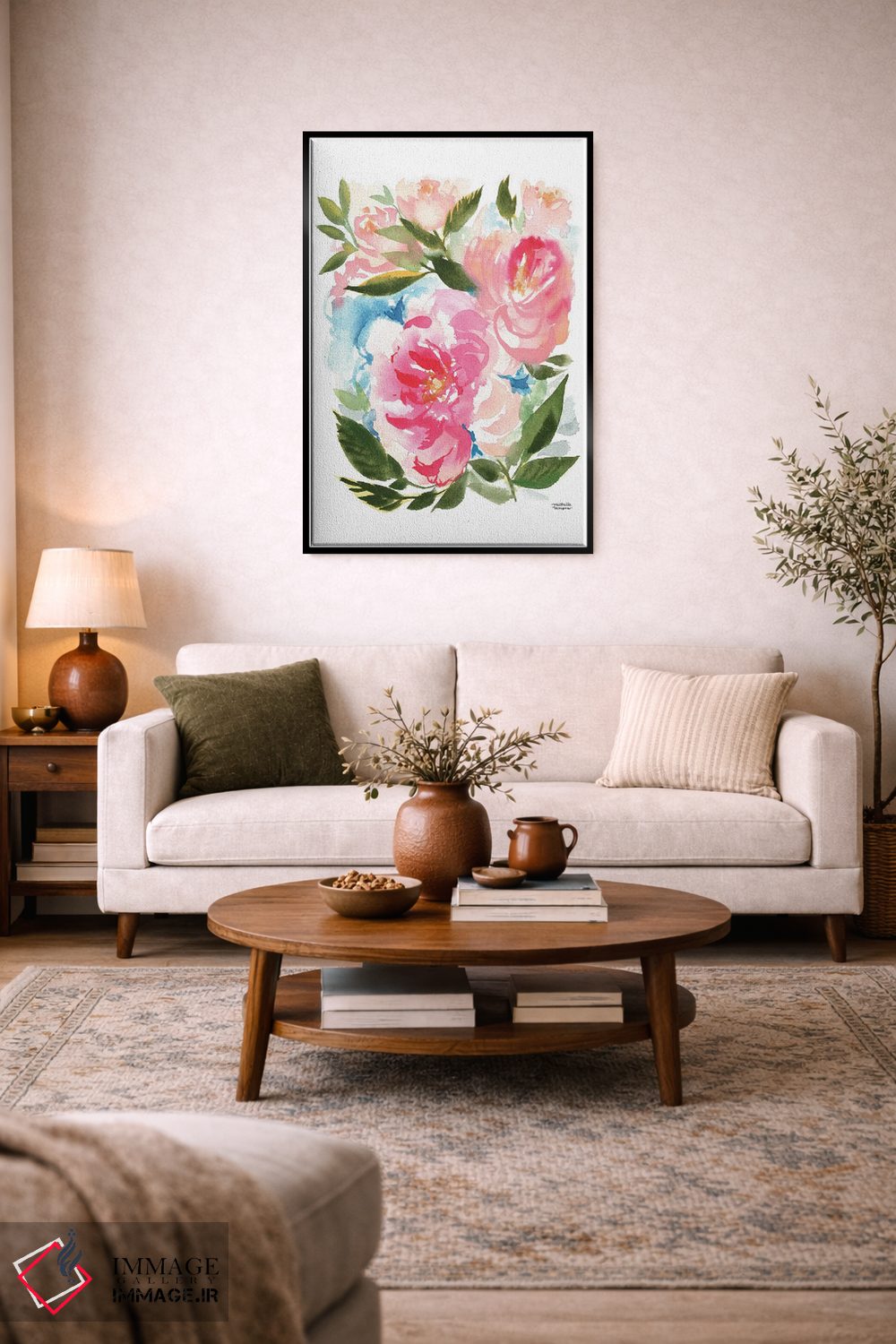 تابلو دکوراتیو گل صدتومنی باغ آبرنگ اثر میشل موسپنس - D4B