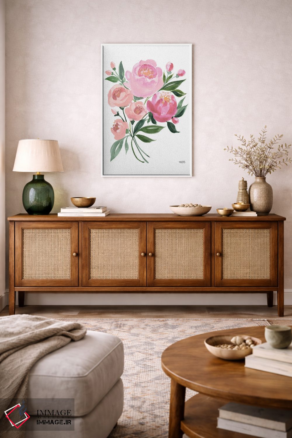 تابلو دکوراتیو گل های دسته گل بهاری پاستلی آبرنگ اثر میشل موسپنس - D2W