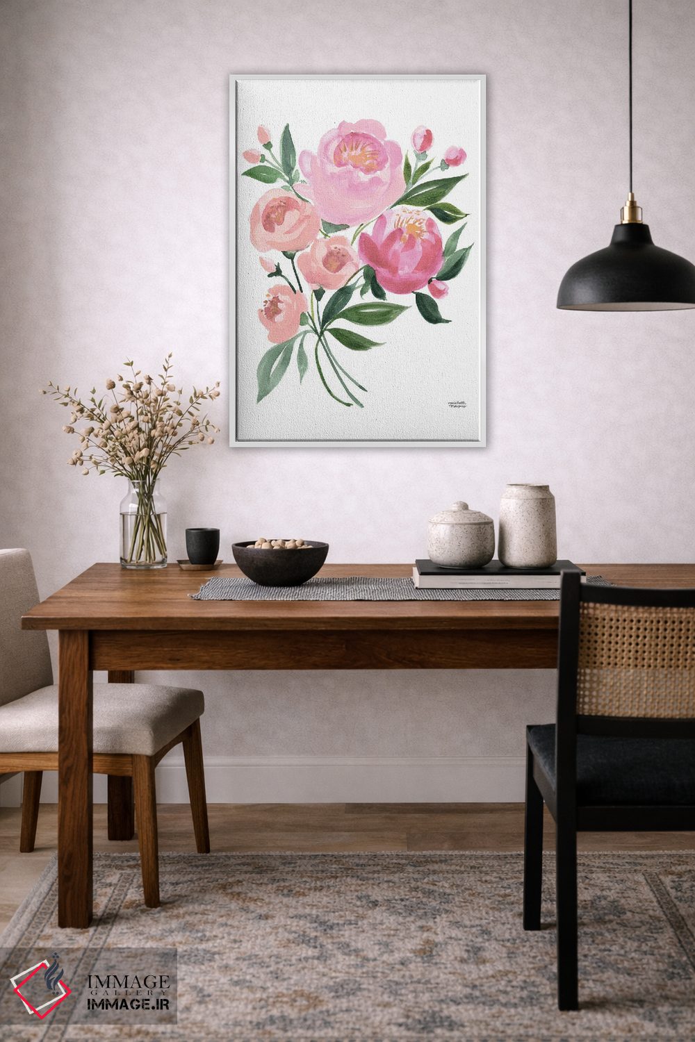 تابلو دکوراتیو گل های دسته گل بهاری پاستلی آبرنگ اثر میشل موسپنس - D4W