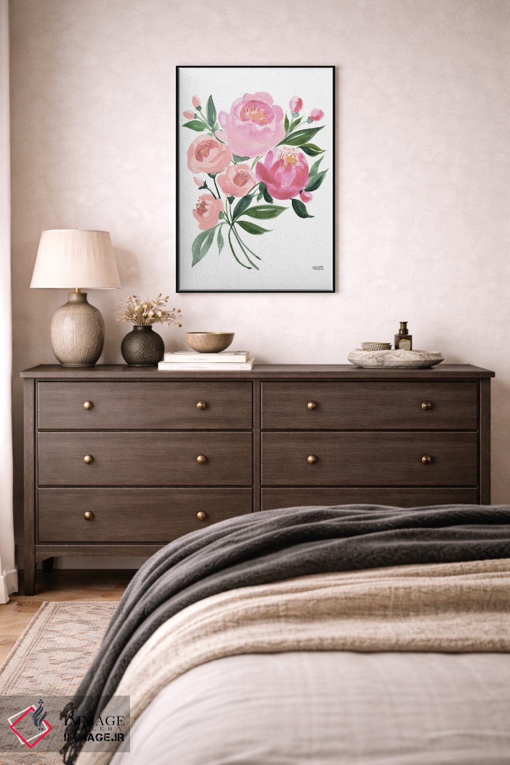 تابلو دکوراتیو گل های دسته گل بهاری پاستلی آبرنگ اثر میشل موسپنس - D5B