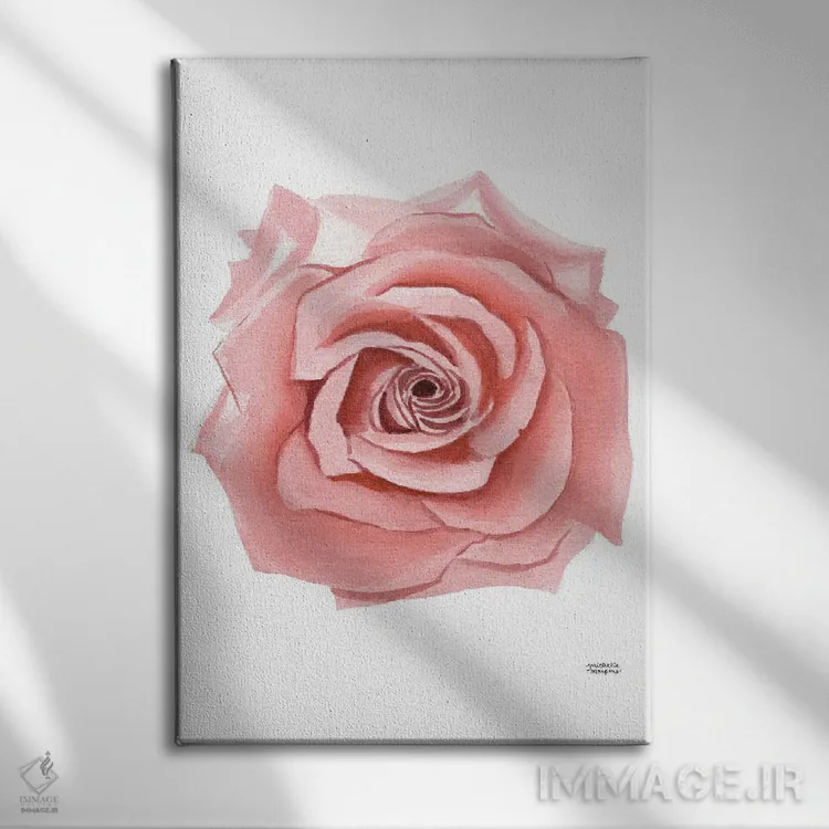 تابلو دکوراتیو گل رز ترراکوتا آبرنگ اثر میشل موسپنس - نمای روبهرو روی دیوار