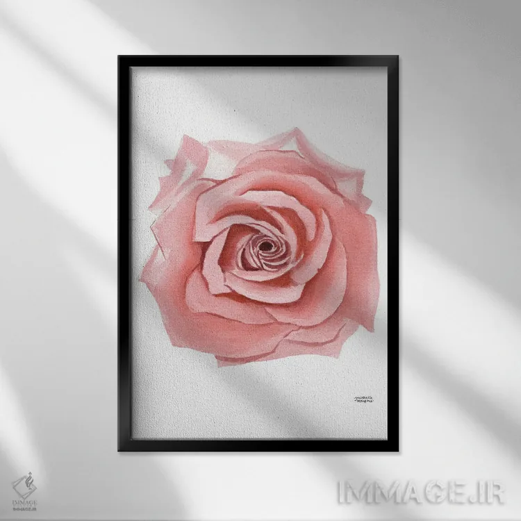 تابلو دکوراتیو گل رز ترراکوتا آبرنگ اثر میشل موسپنس - نمای قابدار مشکی