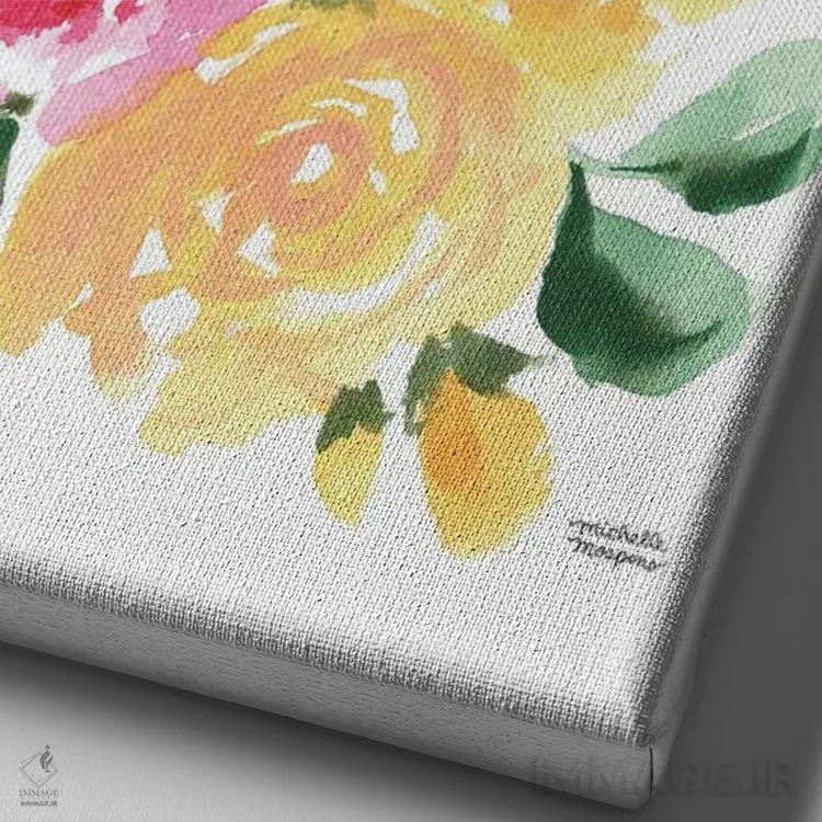 تابلو دکوراتیو رزا بلا آبرنگ اثر میشل موسپنس - نمای نزدیک بافت بوم